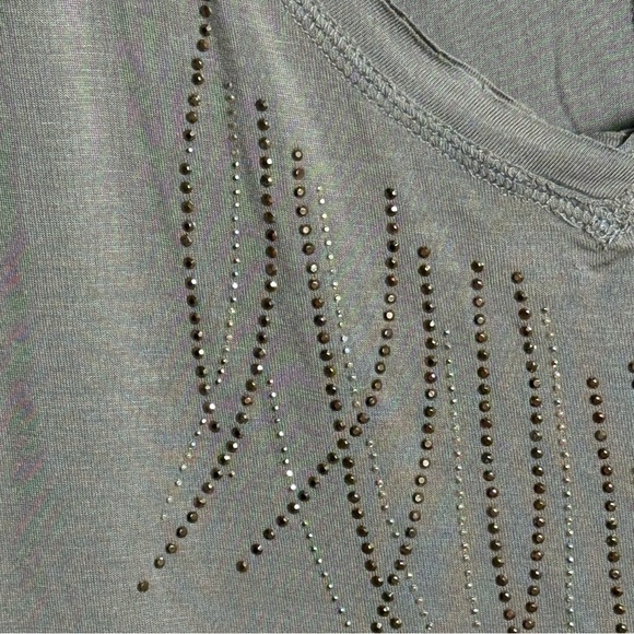 CJ Banks Womens Top Brown Beaded Embellished V Neck Short Sleeve Stretch 2X - Picture 4 of 9
